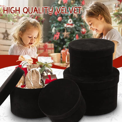 GnFlus Black Gift Boxes with Lids for Presents Set of 4 Round Velvet Nesting Gifts Box for Arrangements Flowers Wedding Birthday Mothers Valentines Day Bridesmaid Christmas Party Anniversary