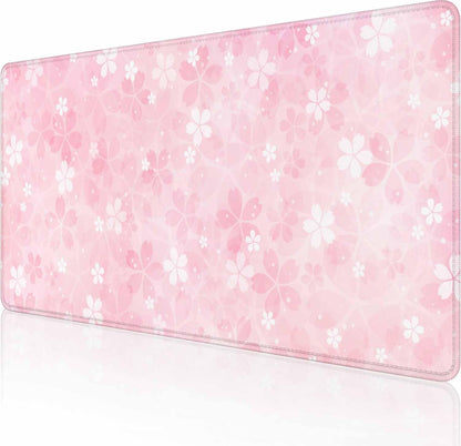Gaming Large Mouse Pad with Stitched Edges, Cherry Blossoms Desk Mat, Extended Keyboard Pad, Non-Slip Rubber Base Desk Pad for Keyboard and Mouse, 35.4X15.7 inch