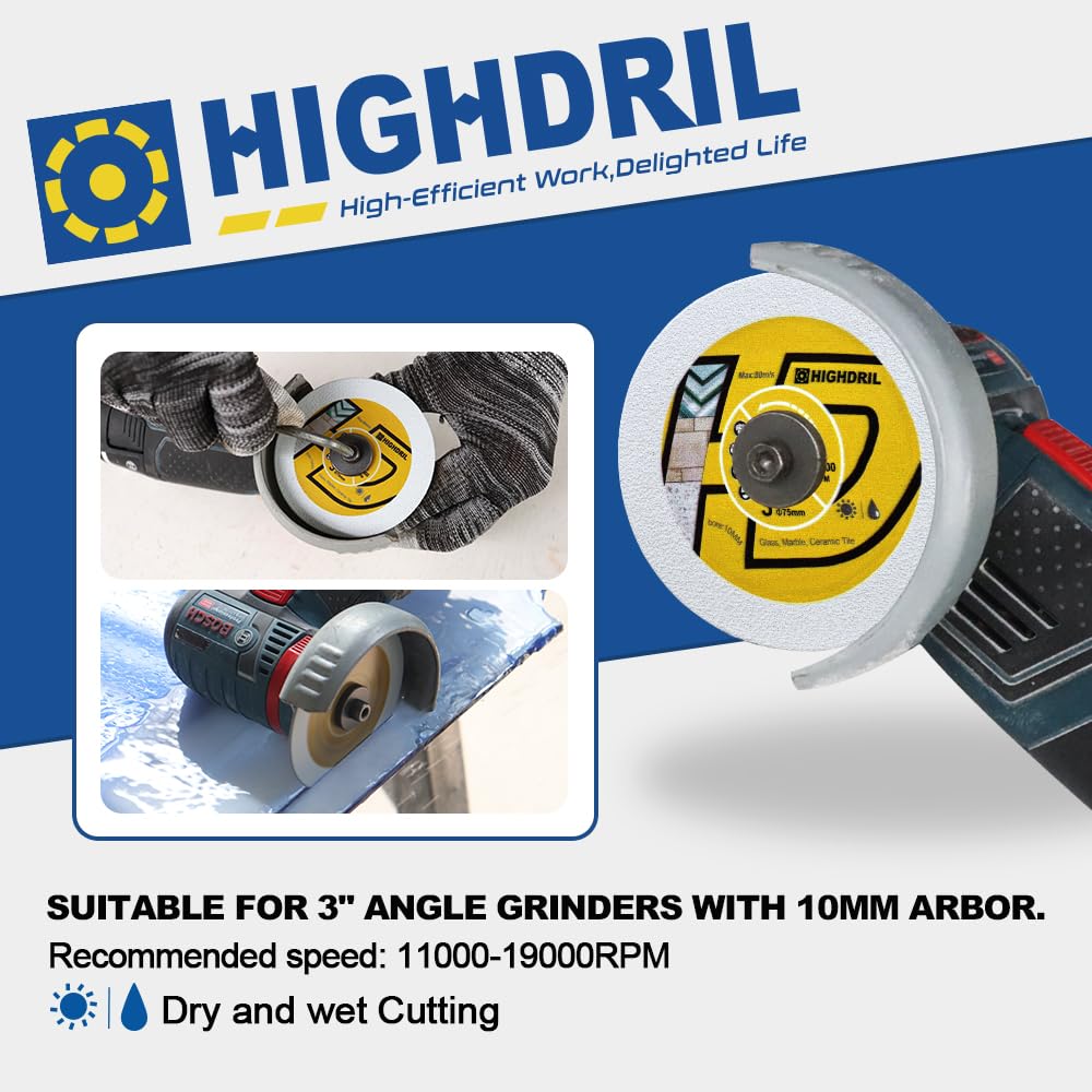 HIGHDRIL Diamond Hole Saw Kit - 6/6/8/20/25/35/50/75/100mm Drill Bits and HIGHDRIL 3" 75mm Circular Saw Blade Set 4pcs - Diamond/HSS/Carbide Cutting Disc