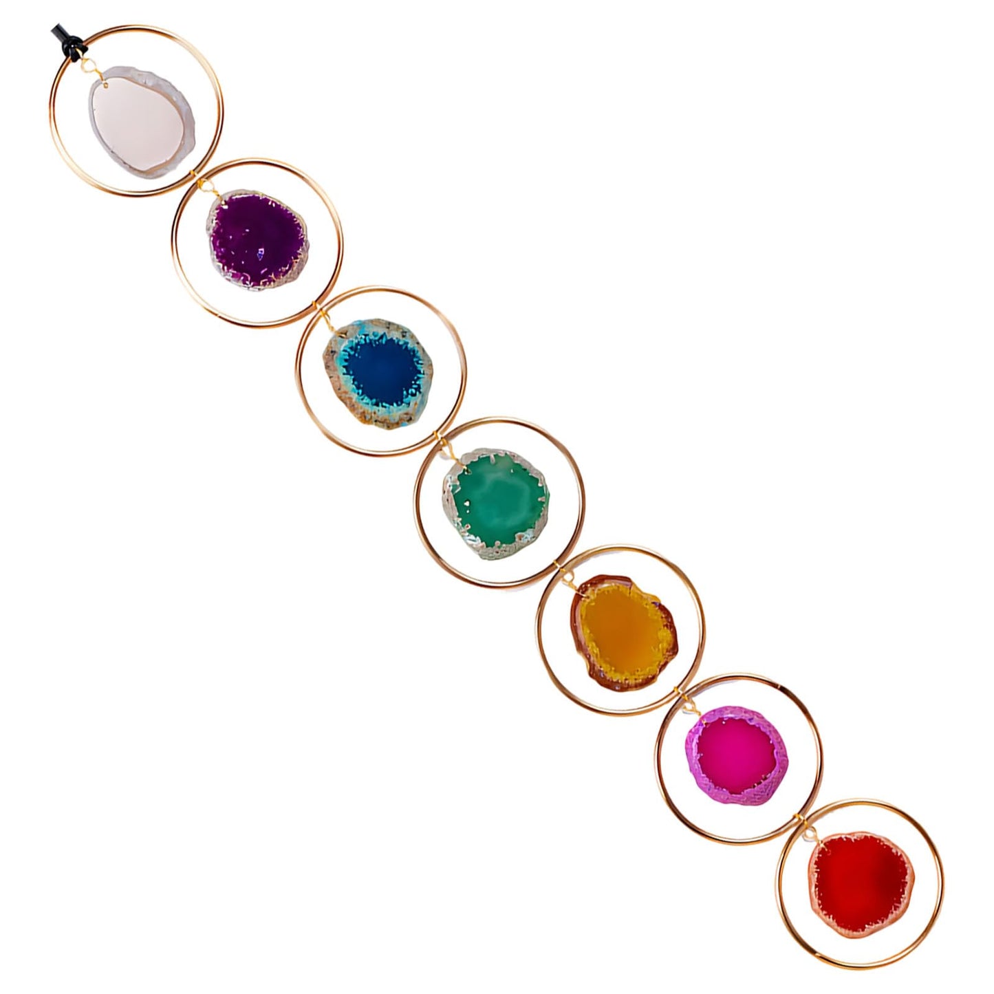 Texvora 7 Chakra Gemstone Wall Decor, 18.1 In Agate Slice, Natural Crystals With Gold Rings, Living Room Wall Hangings