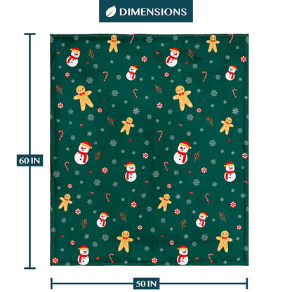 PAVILIA Christmas Gingerbread Throw Blanket | Green Holiday Christmas Fleece Blanket | Soft, Plush, Warm Winter Cabin Throw, 50x60 (Green Gingerbread)