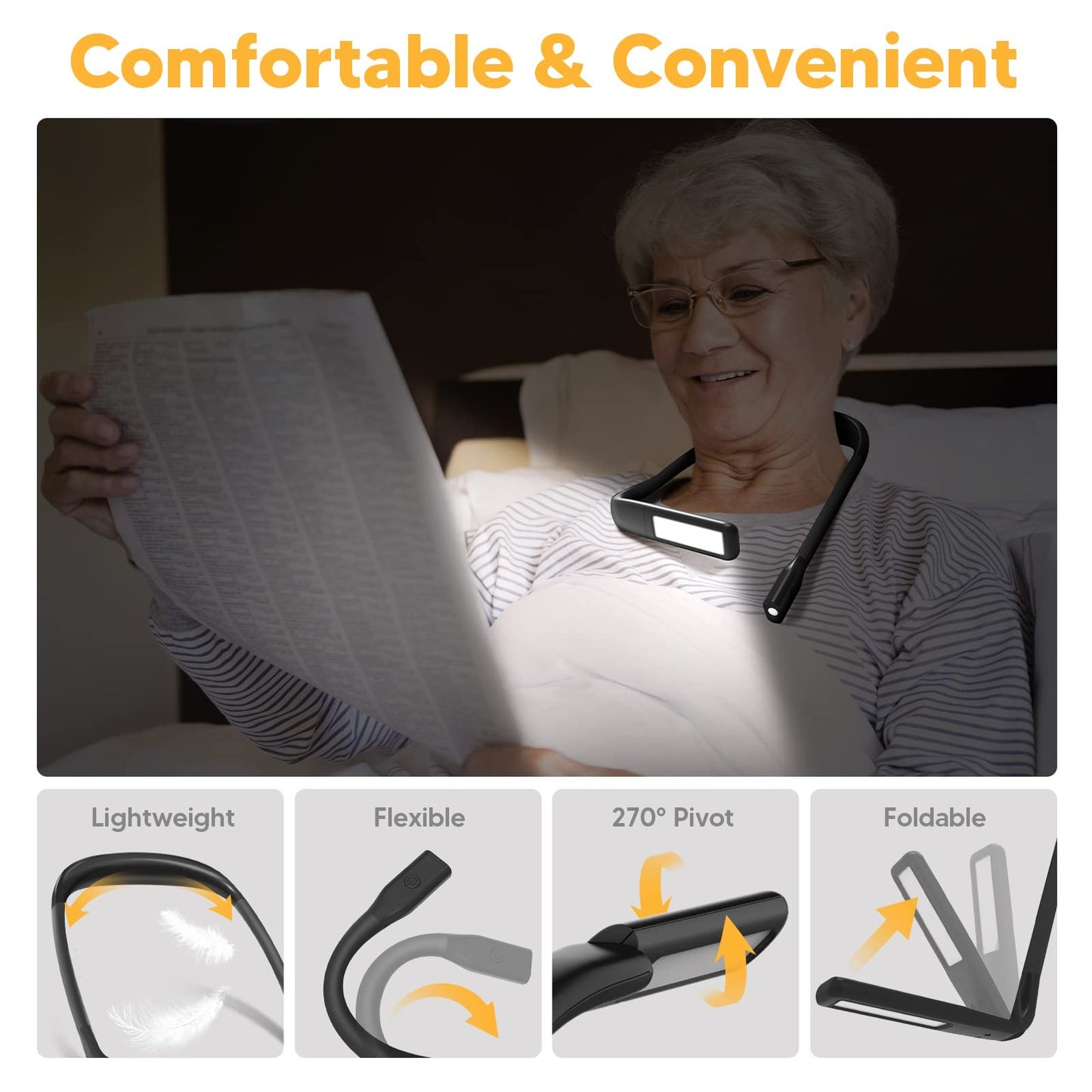 Neck Reading Light with Storage Case:10-80Hrs Eye-Friendly Rechargeable Book Lamp, Knitting Crochet Accessories Sewing Craft Light, Mothers Day Gifts for Mom Wife Book Lovers Readers Knitters Crafters