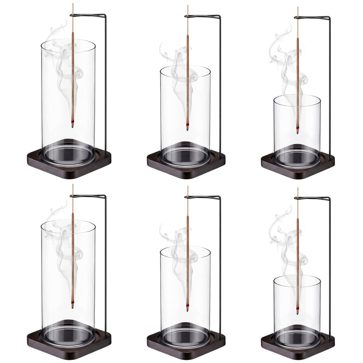 BreezeHug 6 Pack Incense Holder for Sticks Upside Down Anti-Ash Flying No Mess Wooden Incense Stick Burner with Detachable Ash Catcher Modern Vertical Incenses Holder for Yoga Spa Home, 3 Sizes