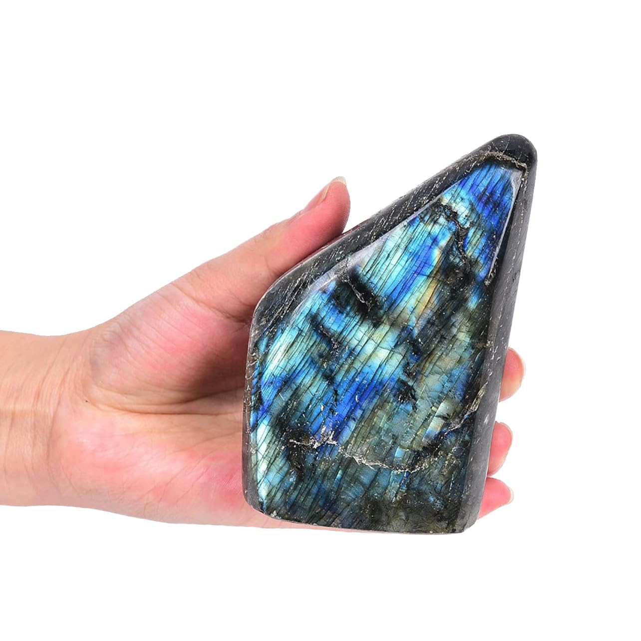 AMOYSTONE Decorative Stone Natural Labradorite Polished Rock Slab Crystal Aura Healing Reiki Home Decor Large 1.3-1.7 LBS