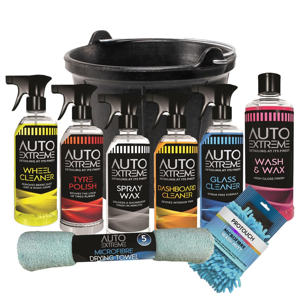 9pc Car Cleaning Kit, Wash kit, valet, Wash & Wax Set, Drying Towel Cleaning Mit Bucket