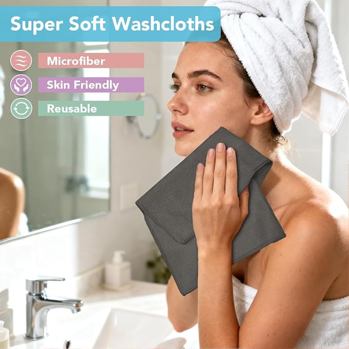 Orighty Washcloths, 20 Pack Microfiber Face Towels, Highly Absorbent and Soft