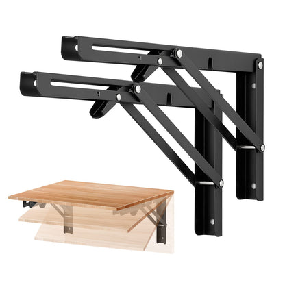 Ravinte 10 Inch Folding Shelf Brackets - Matte Black Collapsible Heavy Duty Brackets for Table Bench - Space Saving, 2 Pack ﻿
