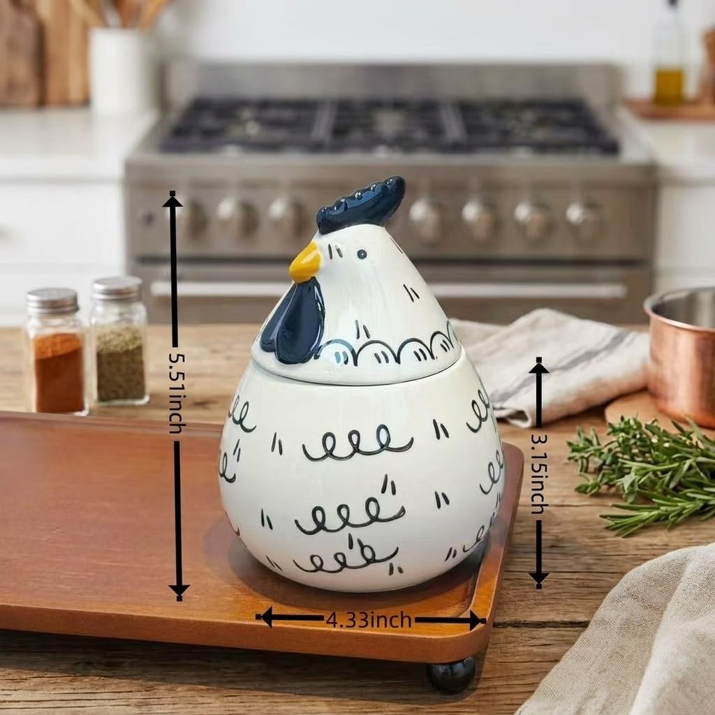 Ceramic Salt Cellar with Lid and Spoon, Rooster Salt & Spice Holder - 13 oz Large Capacity for Countertop, High-Fired Glazed & Easy Clean, Cute Kitchen Decor, Housewarming Gift, Unique Gift for Cooks