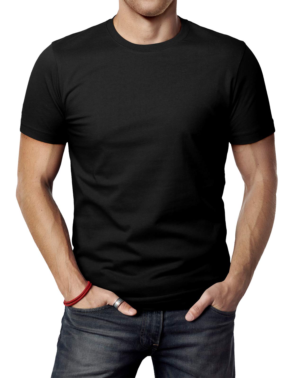 H2H Mens Basic Fashion Crew-Neck Slim Fit T-sihrt Black US M/Asia L (CMTTS0198)