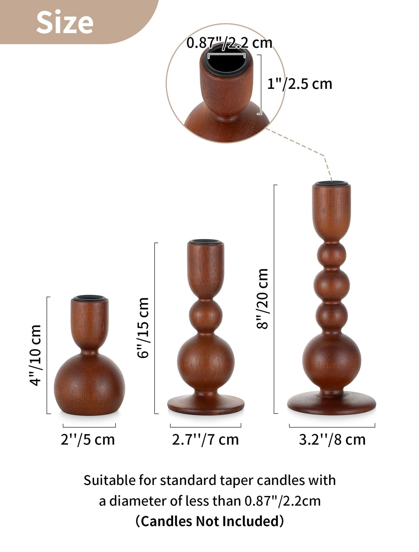 NUPTIO Candlestick Holders for Home Decor: Set of 3 Wood Taper Candle Holders for Thanksgiving Table Centerpieces - Mid Century Modern Caramel
