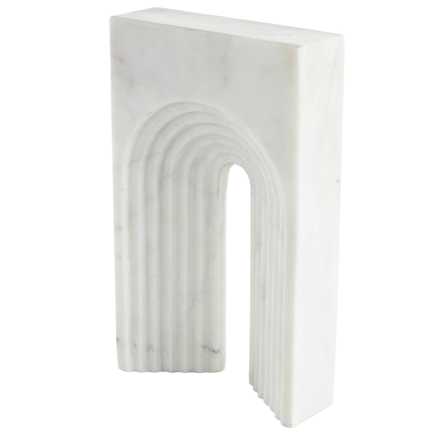 Deco 79 Marble Geometric Decorative Sculpture Rectangular Home Decor Statue with Arched Groove Interior, Accent Figurine 7" x 2" x 11", White
