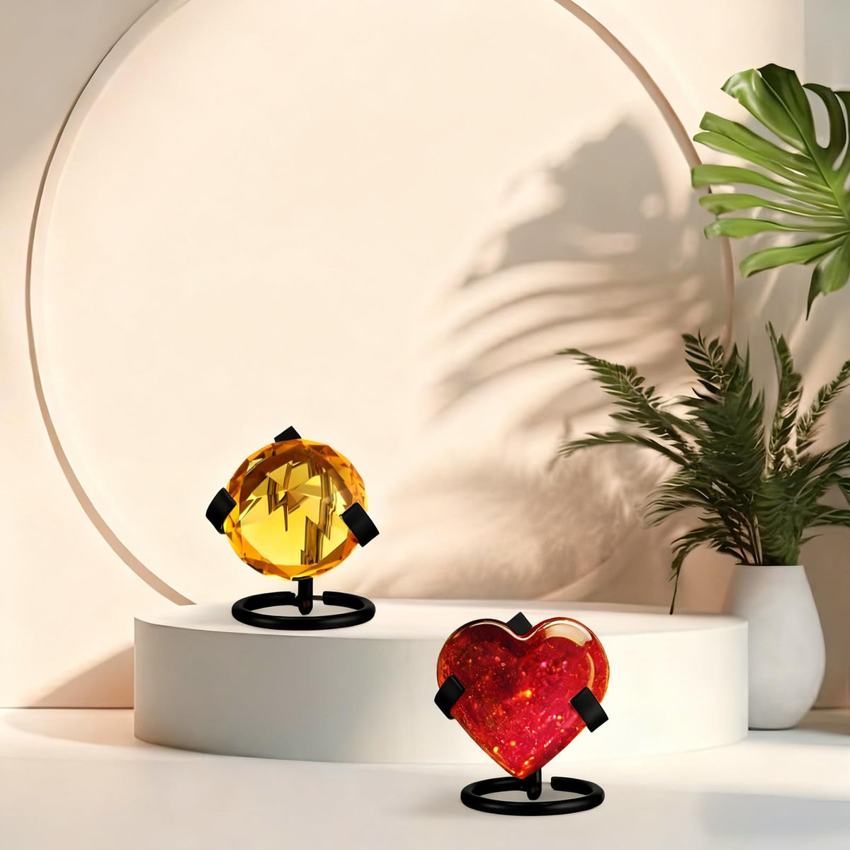 Shimeyao 8 Pcs Metal Crystal Heart Stone Stand Crystal Ball Holder Rock Display Stand Mineral Specimen Display Easel Holder for Gemstones Fossils Agate Slabs Plates, 2 x 2.56 x 2.36 Inches (Black)