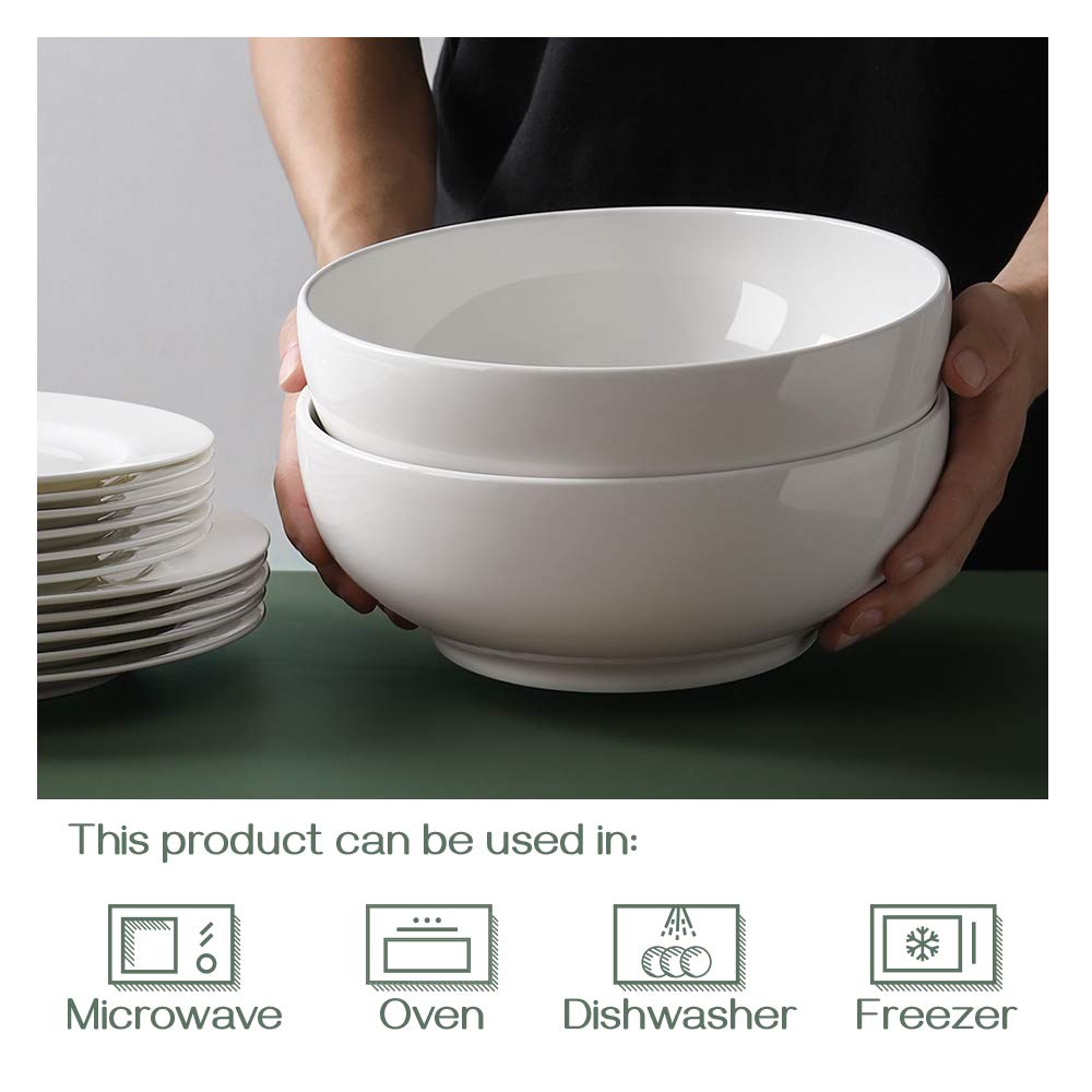 DOWAN Serving Bowls, 90 OZ(9.5") Large Salad Bowls for Entertaining, Side Dishes, Pho, Pasta, Centerpiece Bowls for Dinner Parties, Kitchen Decor, Microwave & Dishwasher Safe, White