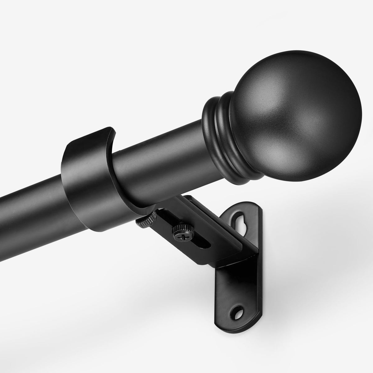 AMZSEVEN Curtain Rods for Windows 16 to 48 Inches, Curtain Rod Max Adjustable Length of 60 IN, 1" Diameter Drapery Rods Round Finials, Black, Pack of 1