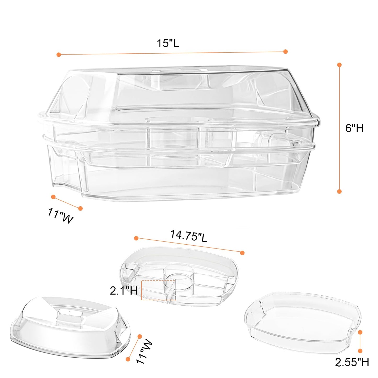 IVYHOME Fruit Ice Serving Tray, Chilled Veggie Tray, Shrimp Cocktail Serving Dish, Appetizer Serving Platter for Parties, with Lid and 4 Compartments