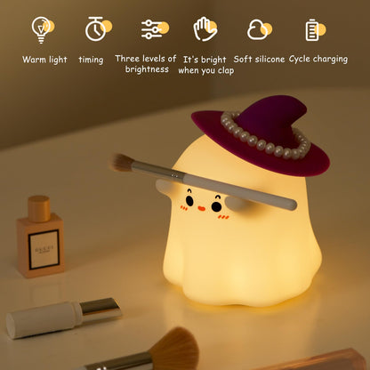 Ghost Night Light, Halloween Decor Cute Kids Night Light Magician Lamp Silicone Nightlight Rechargeable Table Lamp Dimmable Nursery Baby Nightlights Room Decor Christmas Halloween Gifts Cool Gadgets
