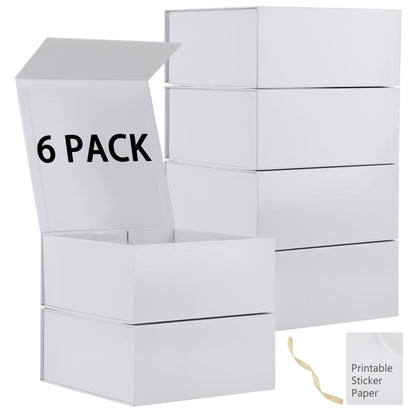 MUMUPACK 6 Pack White Gift Boxes With Lids,9x9x4 Inch Bridesmaid Proposal Box And Printable Stickers,Proposal Boxes With Ribbon For Wedding, Packaging, Present, Birthday
