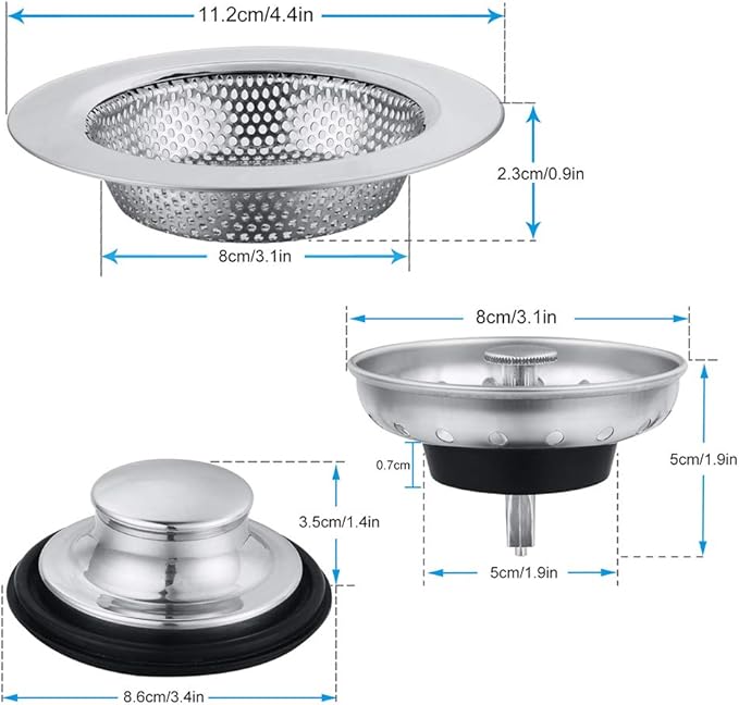 Kitchen Sink Drain Strainer 6 Pack Stainless Steel Sink Stopper, Anti-Clogging