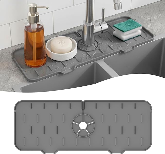 Silicone Faucet Handle Drip Catcher Drying Tray Mat Dish Soap Sponge Holder