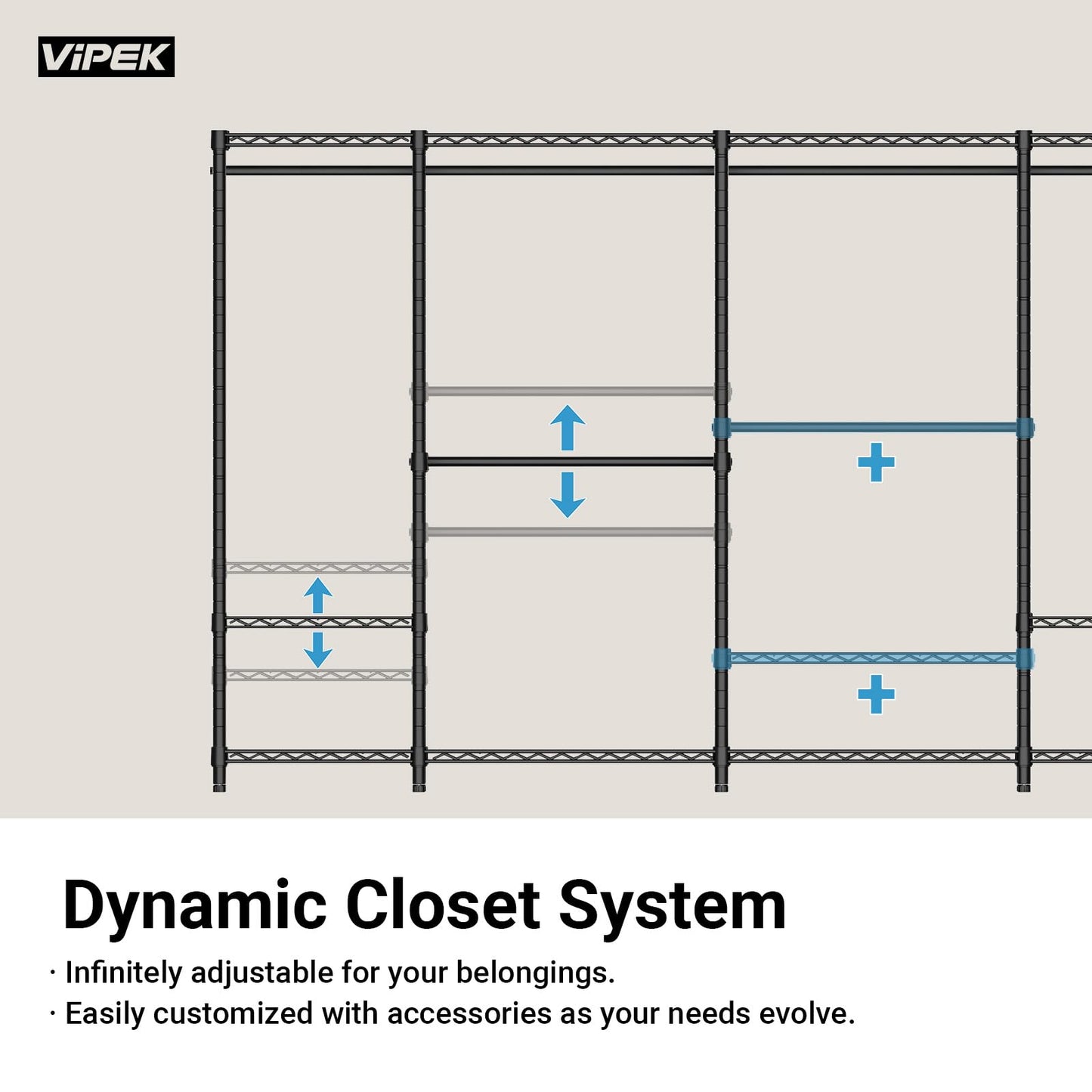 VIPEK V5C Heavy Duty Covered Clothes Rack Portable Closet Rack, Black Metal Clothing Rack with Black Upgarded Polyester Cover, Adjustable Custom Freestanding Closet Wardrobe, Max Load 800LBS