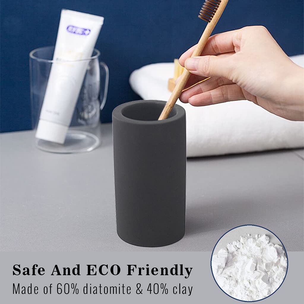 GRUISE Black Toothbrush Holder for Bathroom, Water Absorption Fast Drying Diatomite Toothbrush Holders for Electric Toothbrush Toothpaste Shaver Razor (Black+3covers)