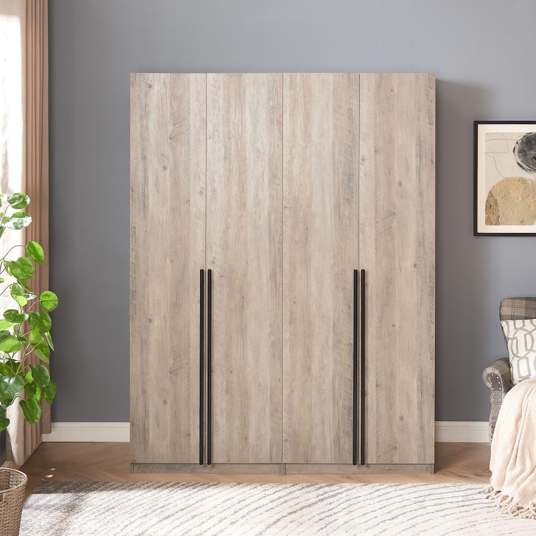 Manhattan Comfort Lee Modern Freestanding Closet 1.0 | Space-Saving Design with 6 Shelves, 4 Drawers & 2 Large Storage Areas | No Tool Assembly Storage Cabinet, 2 Piece Set, Grey