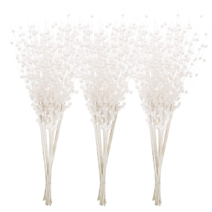 Sea Team 24-Pack Artificial Glitter Berry Stem Ornaments, Decorative Bead Sticks, Glittery Twigs, Picks, Branches for Christmas Tree, Small Vase, Holiday, Wedding, Party (17 Inches, White)