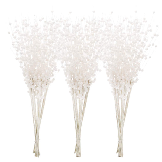 Sea Team 24-Pack Artificial Glitter Berry Stem Ornaments, Decorative Bead Sticks, Glittery Twigs, Picks, Branches for Christmas Tree, Small Vase, Holiday, Wedding, Party (17 Inches, White)