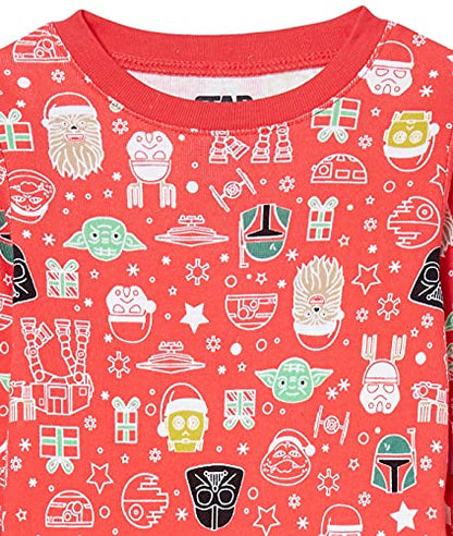 Amazon Essentials Disney | Marvel | Star Wars Toddler Boys' Snug-Fit Cotton Pajama Sleepwear Sets, Star Wars Holiday - Baby and Kids, 4T