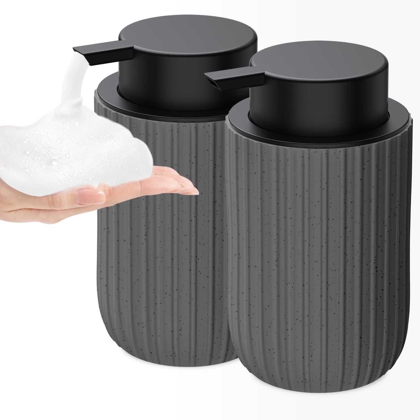 Ceramic Foaming Soap Dispenser, 12 oz Bathroom Foam Hand Soap Dispenser, Refillable Lotion Soap Dispenser with Removable Pump for Kitchen Hand Wash Dispenser, Modern Home Decor(2Pack-Black)
