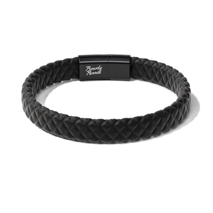 Rowdy Parrot Spartan StormSilk™ Tactical Rubber Bracelet with Stainless Steel USA Flag & Magnetic Closure - Supports Pairing Military Veterans & K-9 Dog Companions