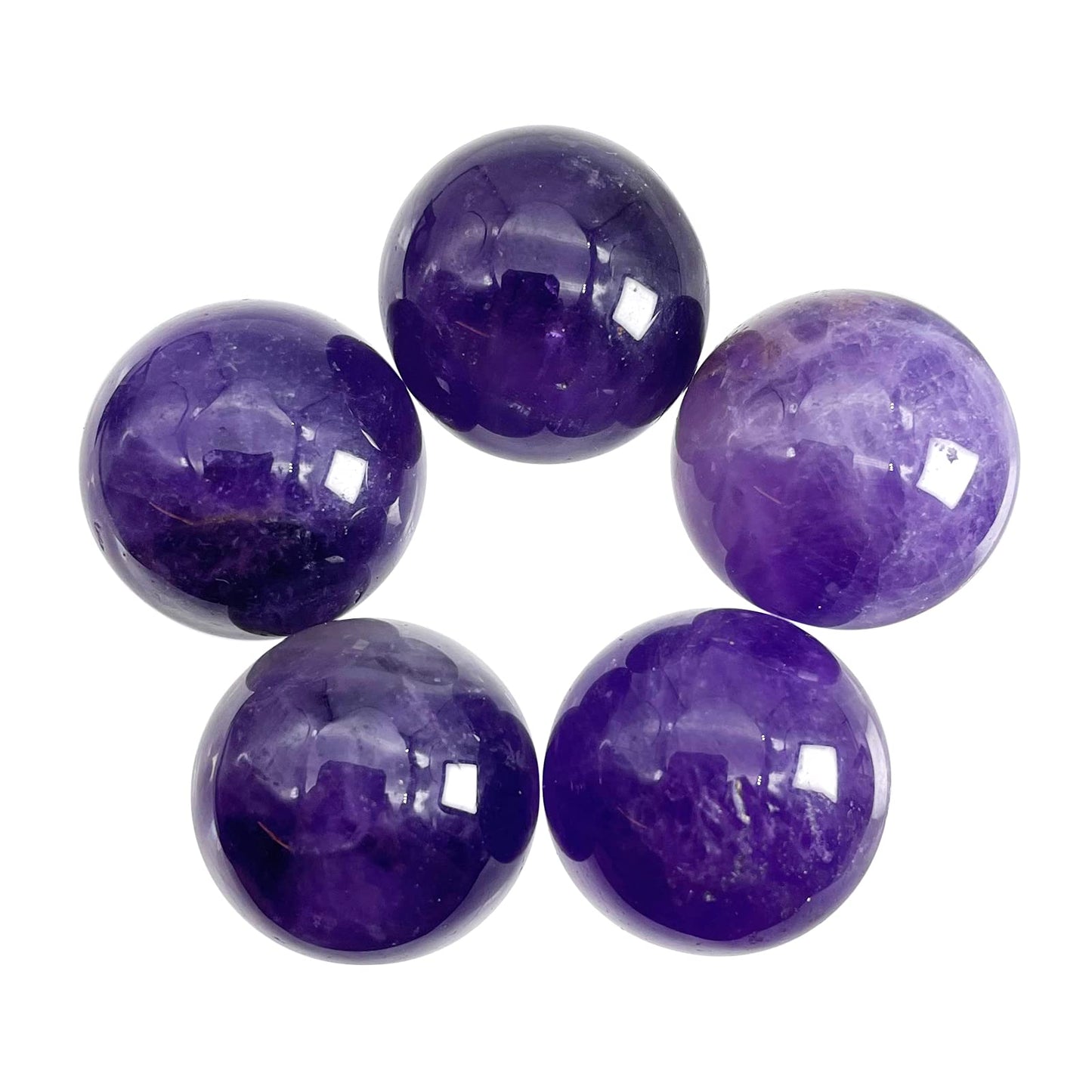 Fekuar 5 Pcs Amethyst Crystal Sphere Ball Set, Polished Healing Energy Mineral Gemstone Balls for Reiki Chakra Decoration Fengshui 20mm