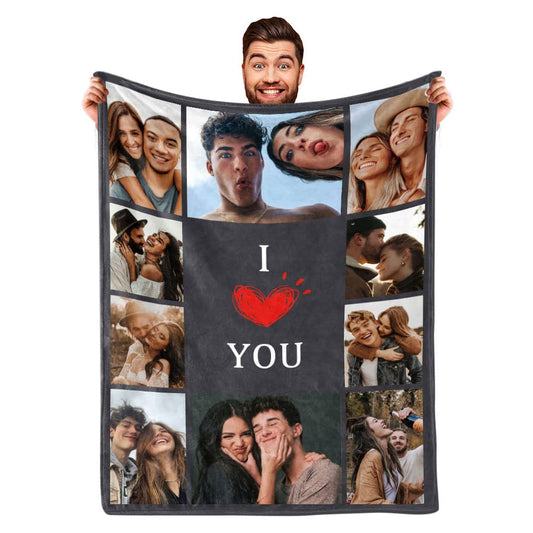 DayOfShe Custom Blanket Valentines Day Gifts for Him Her,Personalized Blankets with Photo I Love You Girlfriend Boyfriend Gifts,Valentines Blankets Couples Gifts Women Men Gifts
