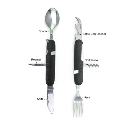 Cluck 6-in-1 Multi-Function Camping Utensil Flatware Set Detachable Spoon Fork Knife Combo Mess Kit with Carrying Pouch (Red + Black)