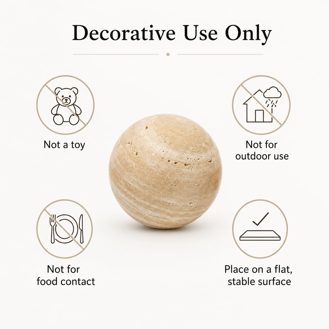 Artisanal Abode Natural Travertine Decorative Sphere, 3.94 Inch Stone Ball Decor, Hand-Polished Beige Orb Accent for Coffee Table, Shelf, Dresser and Living Room