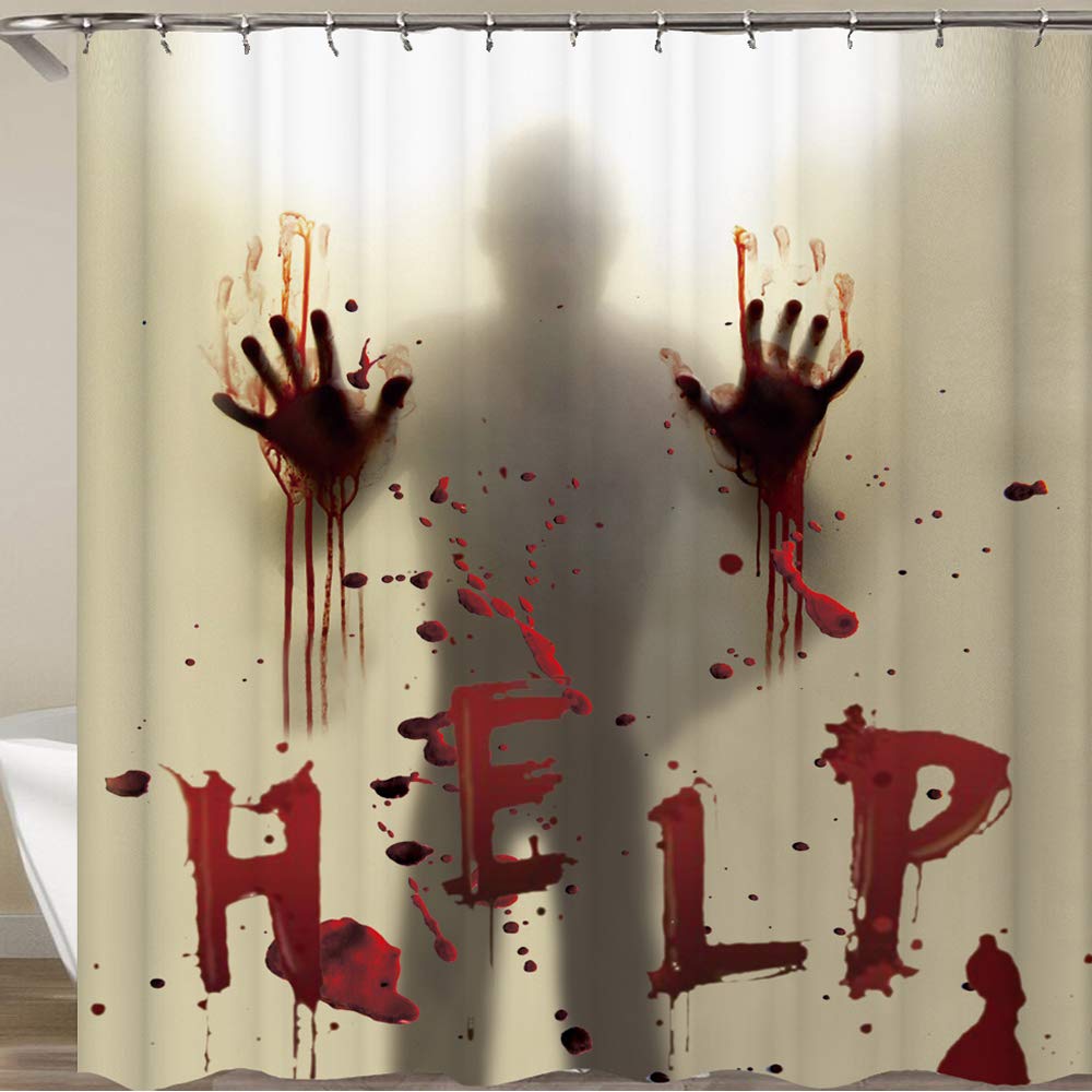 CHICHIC 71 Inch x 71 Inch Halloween Shower Curtain Liner Window Curtains, Help Me with Bloodys Hands for Halloween Decorations Theme Decor Props Bathroom