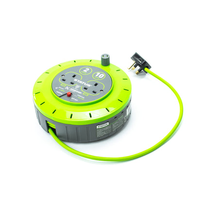 STATUS 2 Socket Cable Reel,10m Green Outdoor Extension Lead, Heavy Duty, 13 Amp, Thermal Cut Out Overload Protection, Ideal for Garden Power Tools,DIY Use, Workshop (S13A10MCR3)