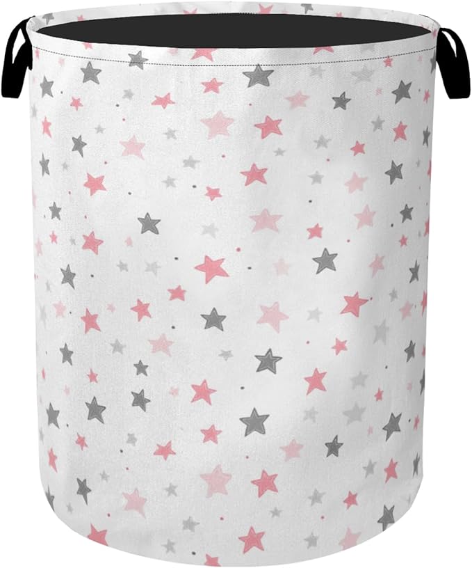 Cute Pink Stars Foldable Canvas Laundry Basket