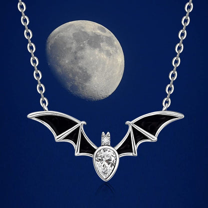 Halloween Bat Necklace for Women Sterling Silver 925 Bat Pendant Necklaces Charms Gothic Black Bats Jewelry CZ Crystal Dainty Vampire Witch Christmas Gifts