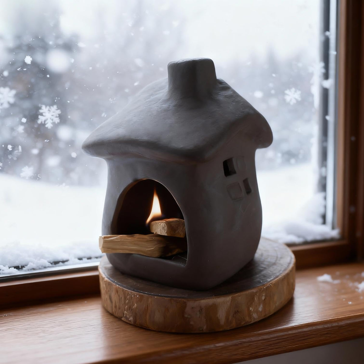 Mougigi House Palo Santo Burner - Mini Ceramic Chiminea Holder with Stable Base | Perfect for Burning Sage, Incense Cones & Essential for Zen Altars, Meditation, Yoga, Home Decor & Thoughtful Gifts.
