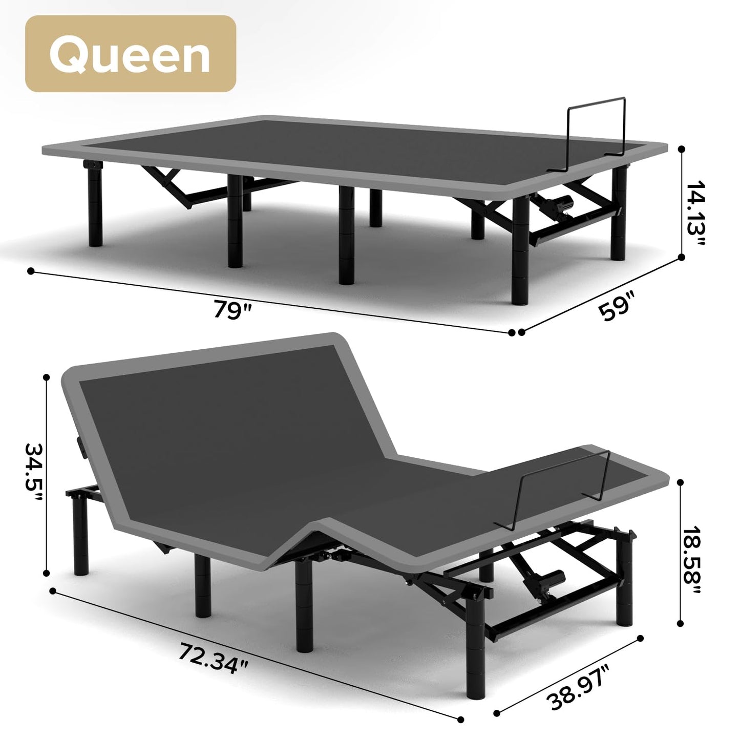 Adjustable Bed Frame King Size for Seniors (Grey, Queen (U.S. Standard))
