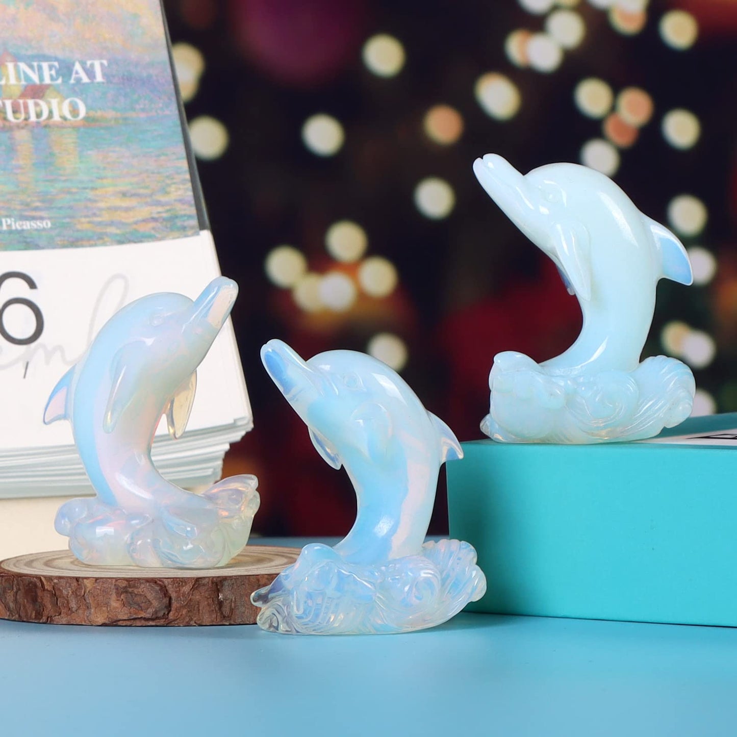 Hxswkk Opalite Crystal Dolphins Figurines Collectibles Crystal Statue Sea Animal Sculpture Home Desk Decoration Ornaments Dolphin Gifts for Women
