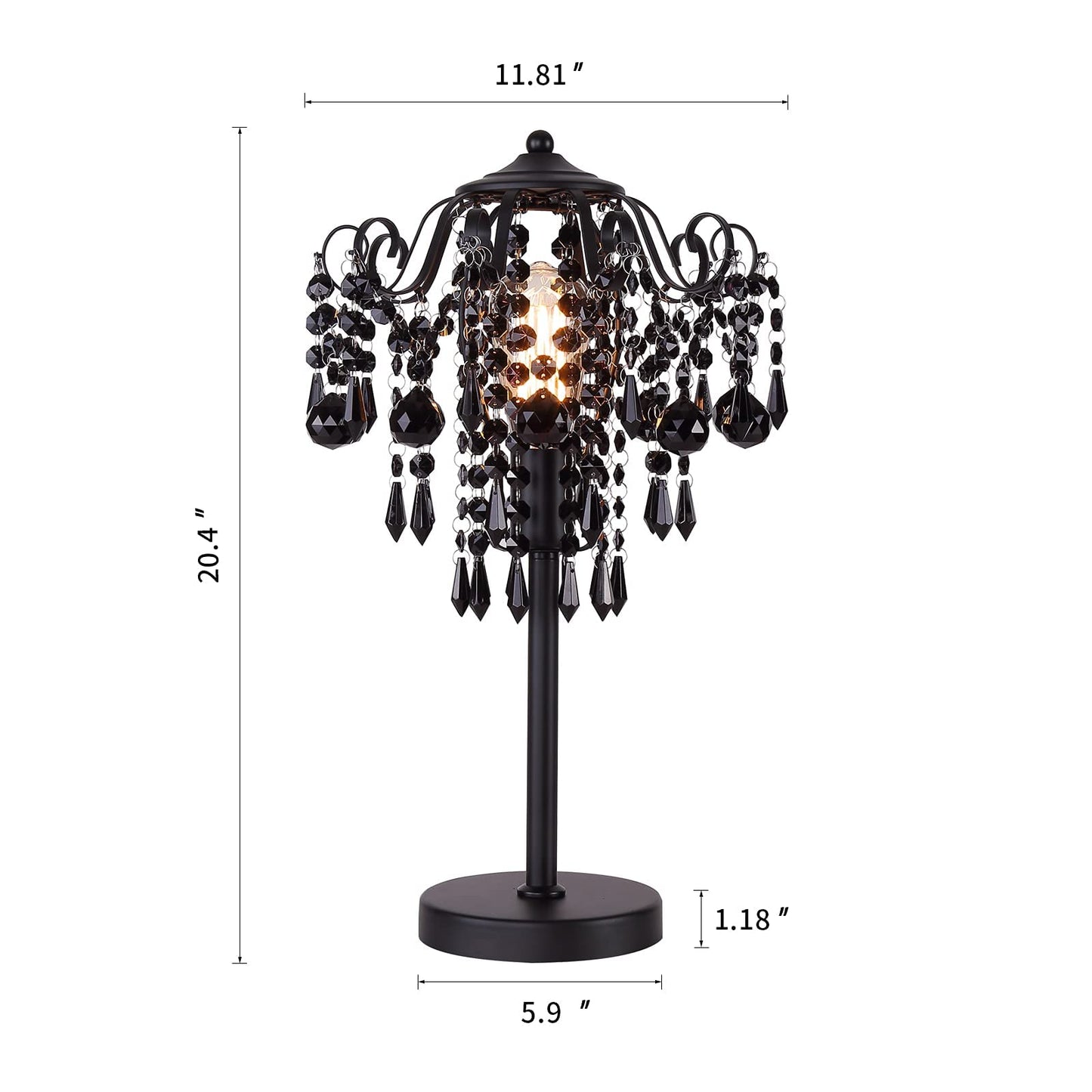 MEIXISUE Small Black Crystal Bedside Table Lamp End Table Lamp Nightstand Lamp Desk Lamps for Bedroom Living Room H20.4'' W12 1-Light E26