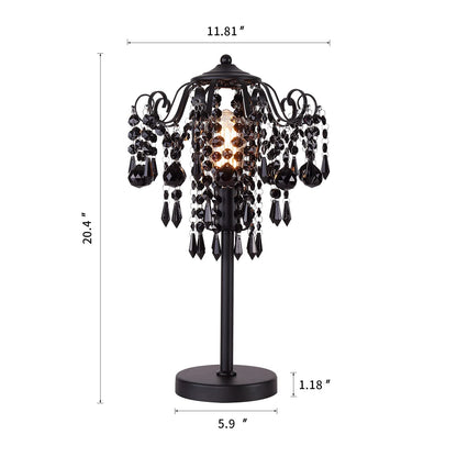 MEIXISUE Small Black Crystal Bedside Table Lamp End Table Lamp Nightstand Lamp Desk Lamps for Bedroom Living Room H20.4'' W12 1-Light E26