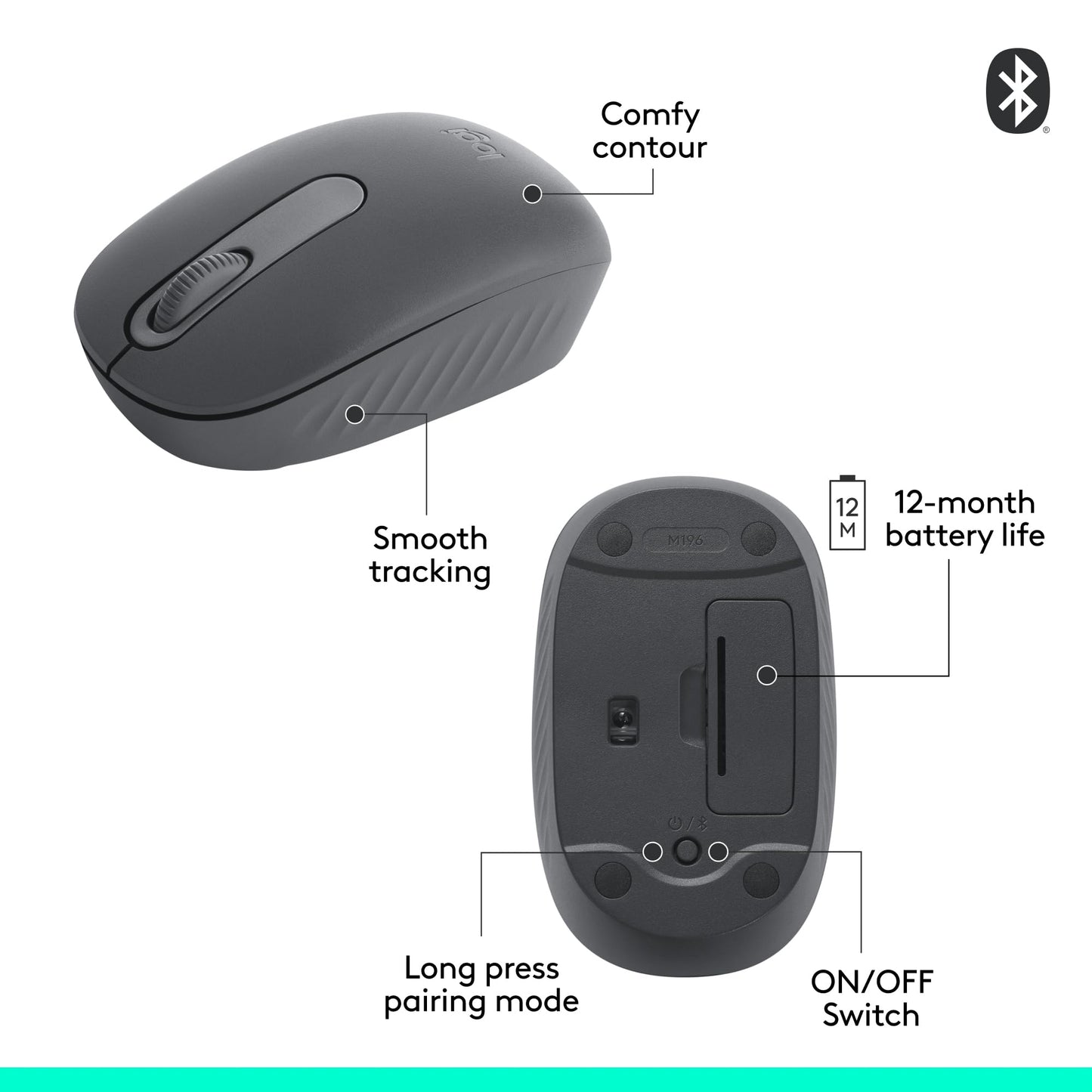 Logitech M196 Bluetooth Wireless Mouse, Compact and Portable Mouse for Laptops, Tablets and More, 12-Month Battery, Smooth Tracking, Compatible with PC and Mac, Windows and macOS - Rose