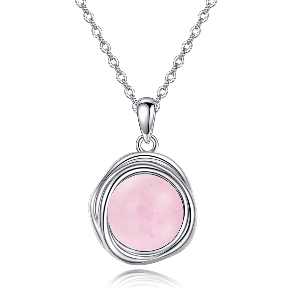 POPLYKE Rose Quartz Necklace for Women - 925 Sterling Silver Pendant, 8mm Jewelry