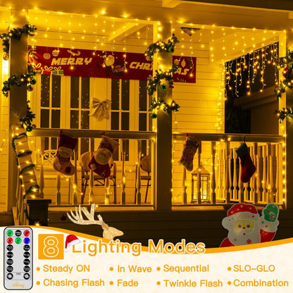 Ollny Icicle Lights for Outside 504LED 41FT, Warm White Christmas Light with Remote 8Modes Timers Waterproof, Plug in Connectable Hanging Lights for Outdoor Indoor House Roof Holiday