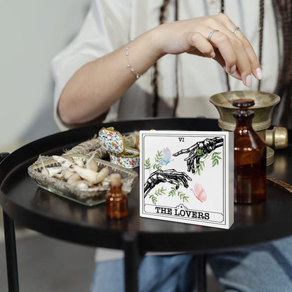 Witchy Tarot Desk Decor Wooden Box Sign, The Lovers, Boho Celestial Decor for Home, Bedroom, Living Room, Mystical Astrology Decoration, Gifts for Women, Teens, Friends, Girls