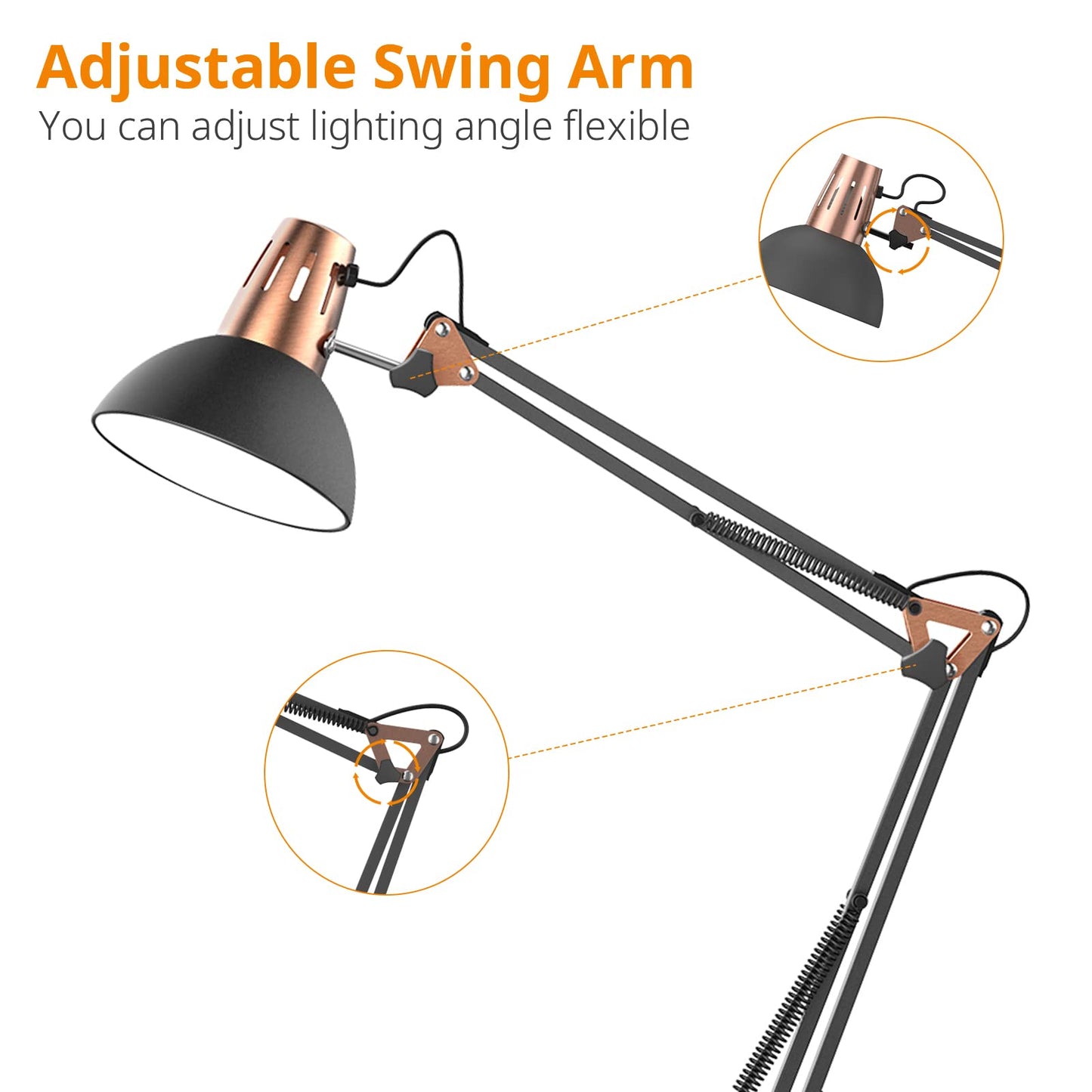 LEPOWER Floor Lamp, Metal Adjustable Reading Swing Arm Standing Lamp with Heavy Metal Base, Eye-Caring Reading/Pole Lamp with On/Off Switch for Living Room, Bedroom, Office Sand Black