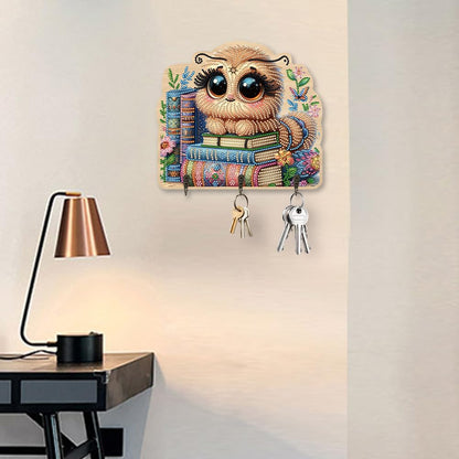 Diamond Art Pianting Key Holder, Cute Caterpillar Wall Organizer with 3 Hooks & Adhesive Backing, DIY Entryway Decor for Keys, Unique Functional Craft Gift for Women, Home Office Organization
